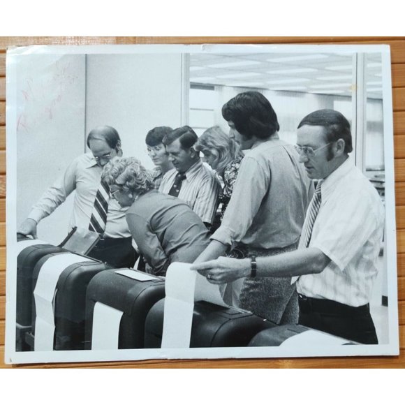 Vintage Black & White Photo Nixon Resignation Newsroom Reporters Telex? 8x10" - Picture 1 of 6